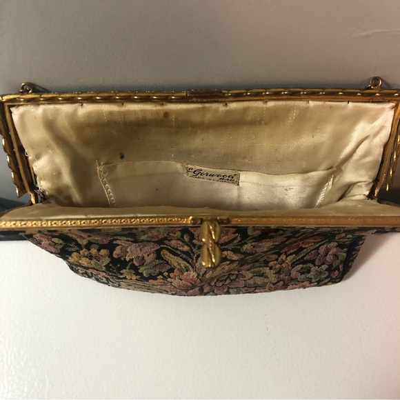 VTG Gorwood Canada Tapestry Fabric Handbag Purse Pastel Floral Gold-Tone Metal - Picture 5 of 16